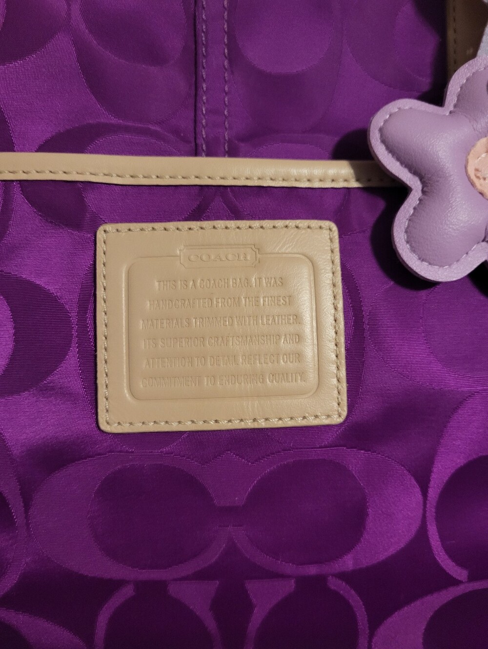 Coach Weekend Signature Colorblock Nylon East/ West Tote. Magenta/ Deep Purple - Picture 9 of 10
